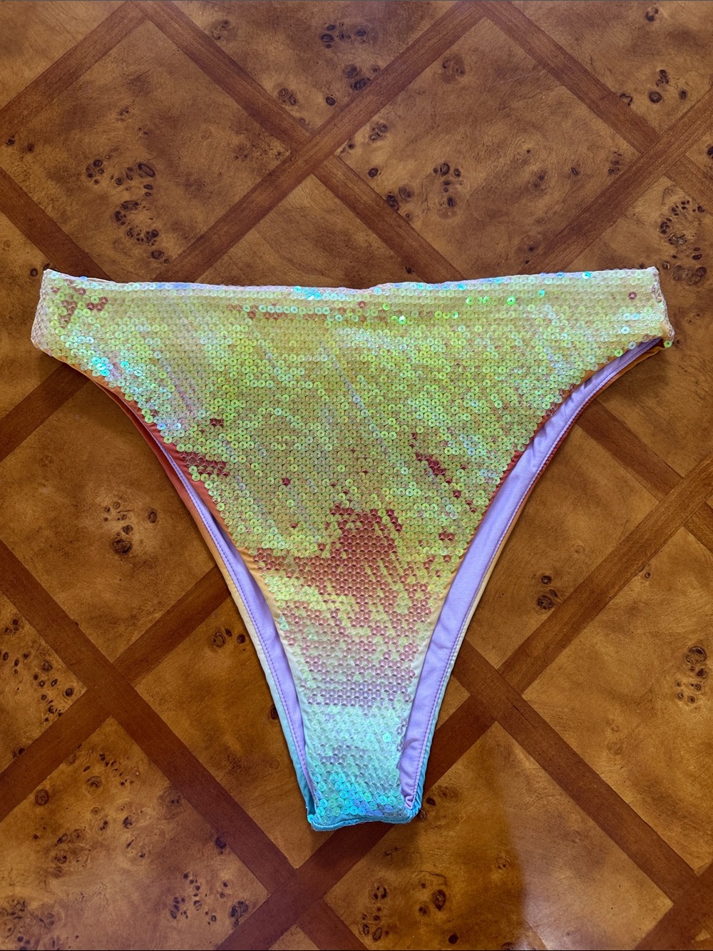 Gianni Bini Iridescent Sequin Bikini Bottoms - Pastel Yellow/Pink size L